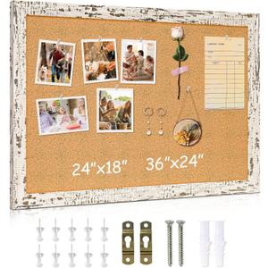 DOLLAR BOSS Cork Board for Wall - 24 X 18 Inches, Birch Bark Framed Bulletin Board Corkboard Decorative Hanging Pin Board for Office & Home Decor
