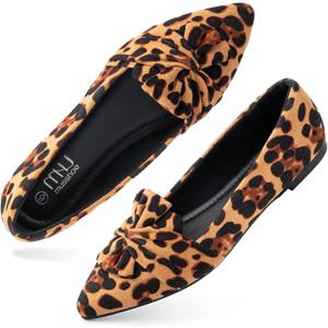MUSSHOE Women's Flats Dressy Pointed Toe Comfortable Bowknot Ballet Flats Shoes (6, Leopard Black)