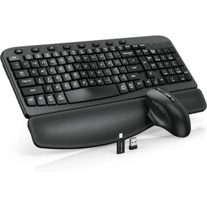 Wireless Keyboard and Mouse Combo, Ergonomic Wave Keys, Cushioned Plam Rest, Comfortable Silent Natural Typing, 2.4G Lag-Free, Full Size Keyboards Cordless Set for Multi-OS, Windows/Mac -SABLUTE (Classic Black)
