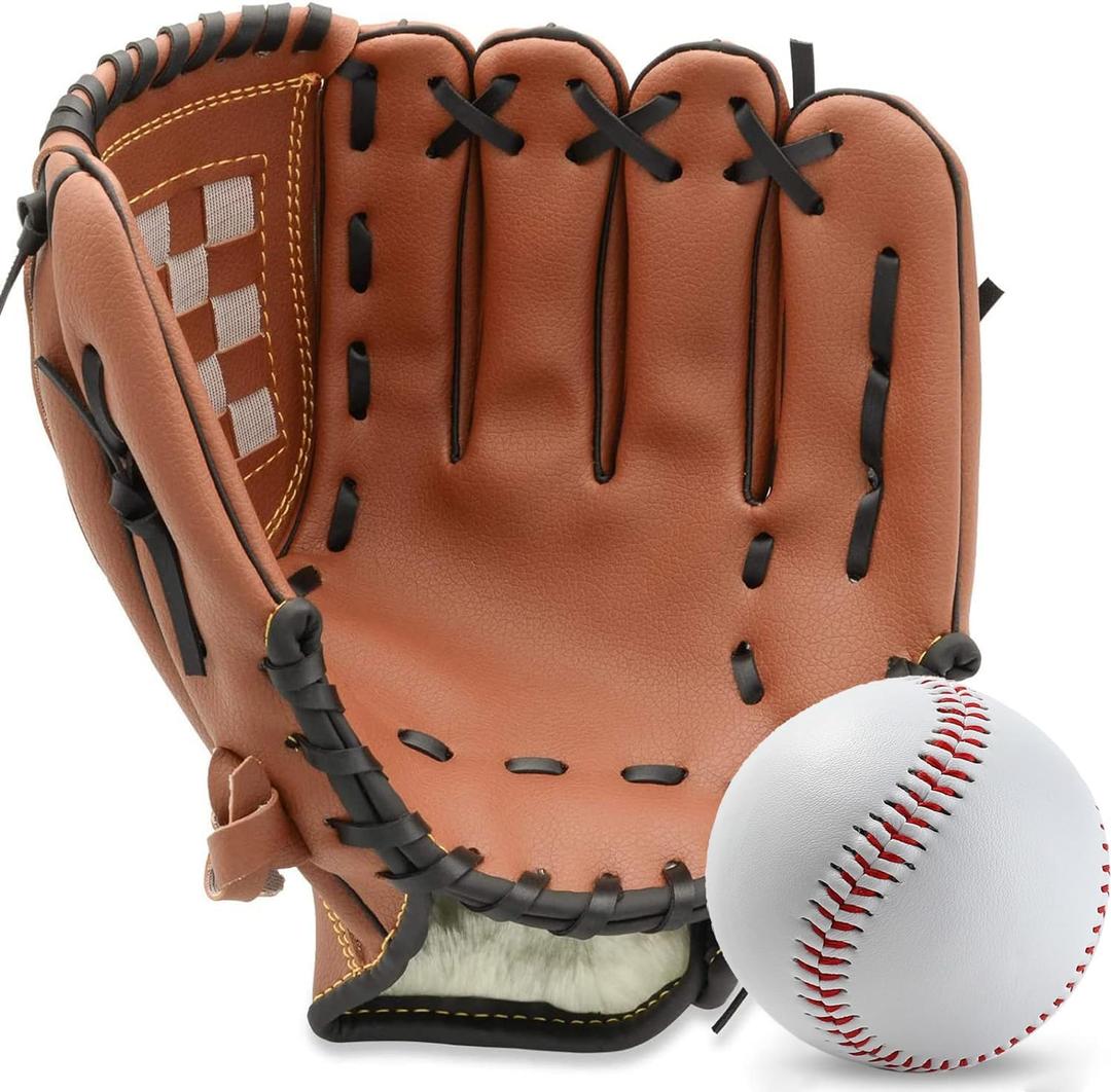 Baseball Glove, Softball Mitt, Catcher's Glove, Comfortable Softball and Baseball Mitt for Kids Youth Adults Sports and Professional Baseball, Right Hand Throw, Left Hand Glove (Brown, 9.5in)