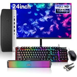 HP ProDesk 600 G4 SFF Desktop PC with New 24" FHD Monitor and RGB Speakers PC Set, Core i5-8500T, 32 GB RAM, 512 GB SSD, Keyboard & Mouse, Windows 10 Pro