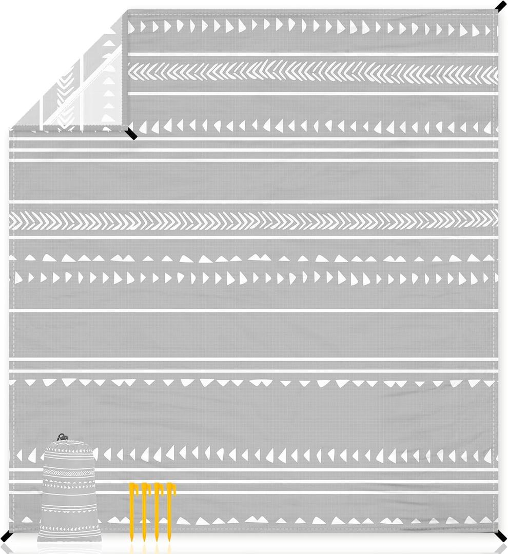 78''86'' Large Beach Blanket for 4 Adults, Outdoor Beach Mat Sand Proof Waterproof with 4 Stakes & 4 Corner Pockets, Polyester Lightweight Comapct Grey Picnic Mat for Travel, Camping, Hiking (6.6x7.2 FT (14 Person), Line Gray) 78''86'' Large Beach Blanket for 4 Adults, Outdoor Beach Mat Sand Proof Waterproof with 4 Stakes & 4 Corner Pockets, Polyester Lightweight Comapct Grey Picnic Mat for Travel, Camping, Hiking (6.6x7.2 FT (14 Person), Line Gray)