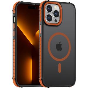 DEERLAMN Strong Magnetic Case for iPhone 15 Pro Max 6.7-Inch,[Compatible with Magsafe][Military Grade Drop Protection] Translucent Matte Shockproof Protective Phone Cover-Frosted Orange