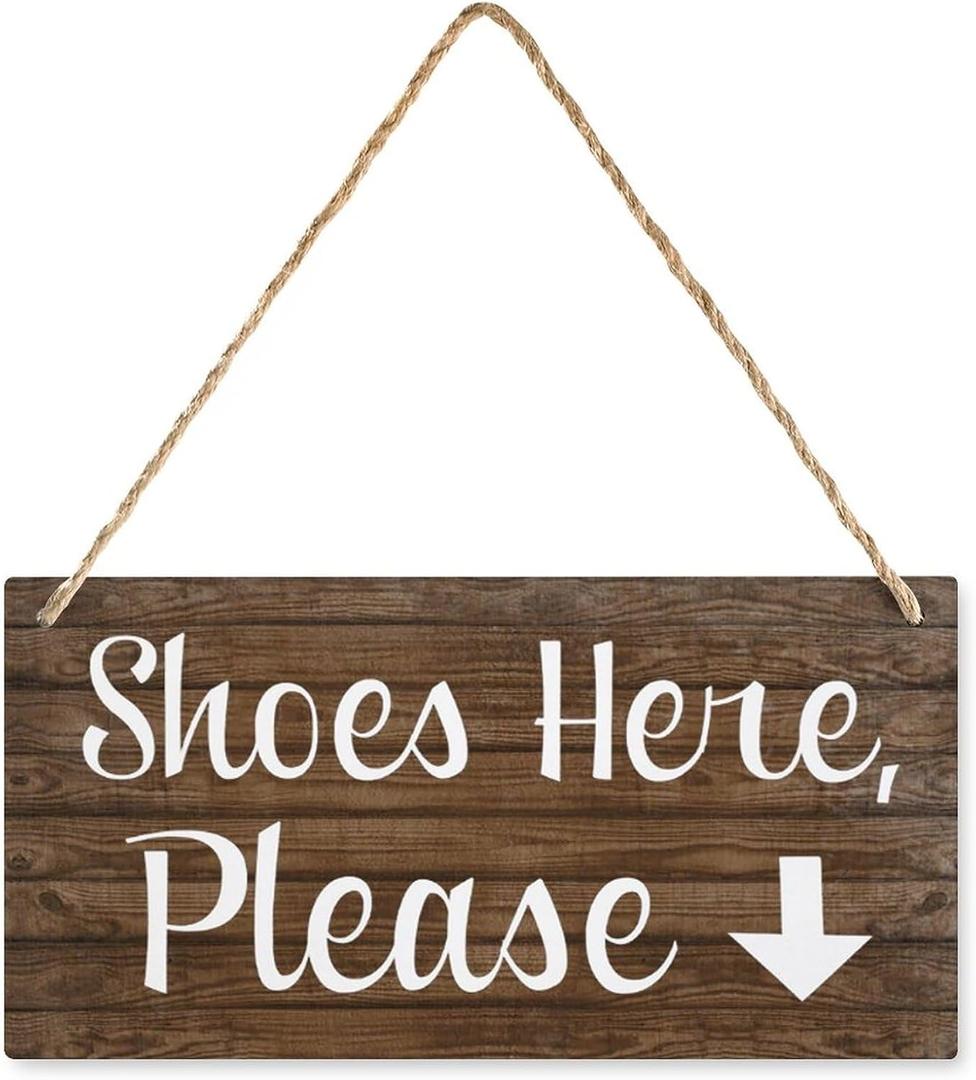 Wood Decor Sign Shoes Here Please Arrow Wood Door Sign Retro Wooden Public Decorative Hanging Sign For Home Door Fence Vintage Wall Plaques Decoration 12X6In