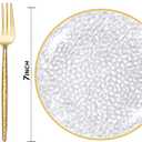 Rubtlamp 200 Pcs Clear Gold Dessert Plates 7" with Forks 7.6",Clear Plastic Hammered Platos, Dessert Plates Disposable, Heavy Duty Party Platos Include 100platos and 100forks for Party&Birthday