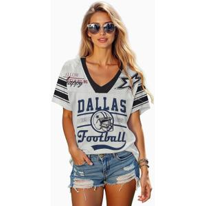 Football Jersey Shirt for Women Game Day T-Shirt Football Season V Neck Baggy Tee Y2k Streetwear Short Sleeve Tops (Large, Gray)