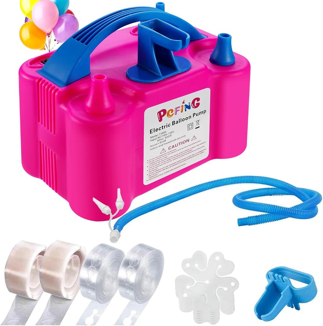 PCFING Balloon Pump Electric, Portable Balloons Inflator Blower Machine with Balloon Tie Tool & Dual Nozzle (Large- Upgraded Tie Tool with Arch Strip Kit)