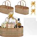 Reallnaive Woven Baskets for Gifts Empty Large Bamboo Gift Baskets with Handle Cellophane Wrap Bag and Pull Flower Ribbon Sturdy Foldable Gift Packages for Birthday Wedding Favor Wrapping 2 Pack