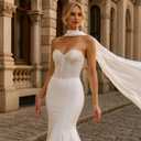 Bridal Neck Scarf Long for Wedding, 142 Inch White Wedding Scarf for Bride Minimalist Tulle Wrap for Ceremony Elopement Reception Bridal Portrait Accessory (White, M)
