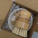 SUBEKYU Bamboo Dish Scrub Brush for Kitchen Sink, Natural Wooden Washing Dish Brush Scrubber with Sisal Bristles for Household Cleaning, Cast Iron Pots, Pans and Vegetables (Ceramics Base + Sisal Brush, 1p)
