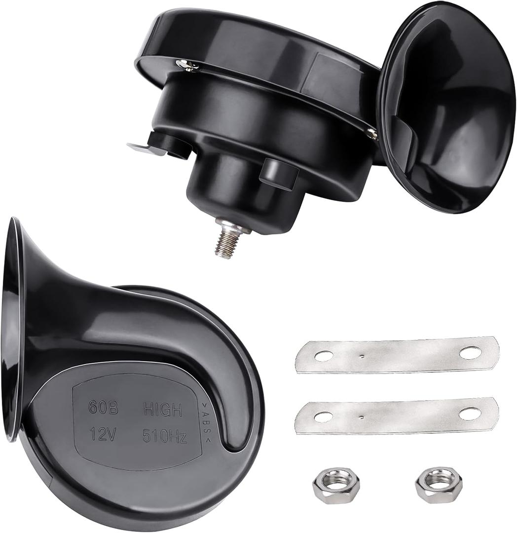 110dB Dual-Tone Electric Horn Kit - Super Loud Waterproof, Universal 12V Train Horn for Vehicle, SUV, Truck, Motorcycle (Easy Installation) (Black)