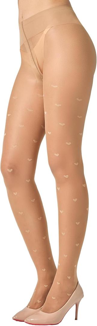 LABELLA 40D Heart Patterned Tights,Semi-Opaque Pantyhose With 3D Heart Design,Holds Shape Perfectly (Beige, M)