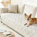 Arfntevss Couch Cover for Dogs Plush Washable Sofa Covers for 3 Cushion Couch Pet Friendly Fuzzy Sofa Slipcover 3 Seat Anti-Slip Boho Sectional Furniture Protector (Jacquard Plush Cream, 35.5" x 71")