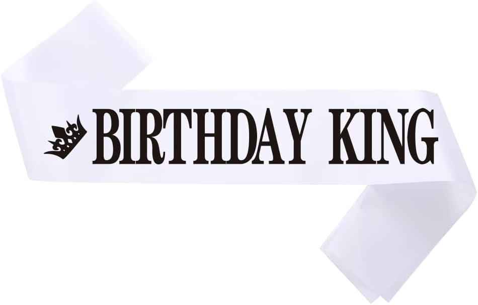 Birthday King Sash White for Men Black Foil Letter 21st 30th 40th 50th 60th or Any Fun Birthday Party Favors Decorations (White Black)