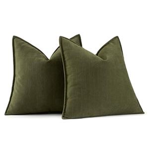 MIULEE Pack of 2 Olive Green Decorative Pillow Covers 20x20 Inch Soft Chenille Luxurious Couch Throw Pillows Farmhouse Cushion Covers with Elegant Design for Sofa Bedroom Living Room Home Decor