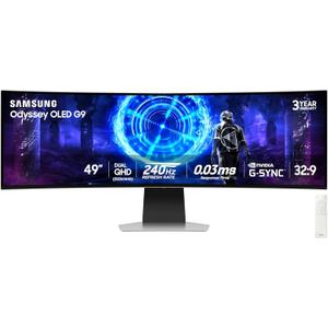 Samsung 49-Inch Odyssey G9 (G95SD) Series QD-OLED G-Sync Compatible Curved Gaming Monitor, 240Hz, 0.03ms, Dual QHD, Glare Free, FreeSync Premium Pro, Ergonomic Stand,LS49DG956SNXGO,2024