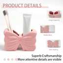 Bow Toothbrush Holder, Pink Ceramic Multi-Purpose 2-Section Organizer for Bathroom, Kitchen, Bedroom, Office Decor