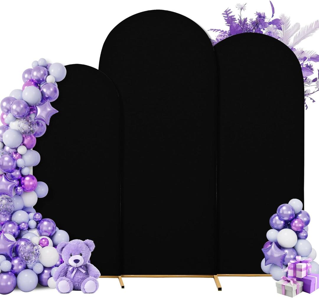 3-Piece Arch Cover Bundle 7.2FT, 6.6FT & 6FT Stretch Spandex Backdrop Set Wedding, Birthday & Photo Booth Arch Covers for Every Event (Black)