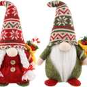 2 Pcs Christmas Gnome Plush Decorations, Xmas Farmhouse Tiered Tray Tree Christmas Decor Gnome Figurines for Xmas Gift Home Decor