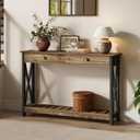 ChooChoo Farmhouse Console Table with Drawer for Entryway, Narrow Long Entry Table with Shelf for Living Room, Rustic Vintage Hallway Sofa Table with Stable X Supports, 40 Rustic Oak & Black, 39.37"W*11.81"D*31.5"H