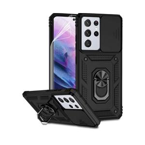 for Samsung Galaxy S21 Ultra Case with Camera Lens Cover HD Screen Protector, Military-Grade Drop Tested Magnetic Ring Holder Kickstand Protective Phone Case for Samsung Galaxy S21 Ultra 5G (Black)