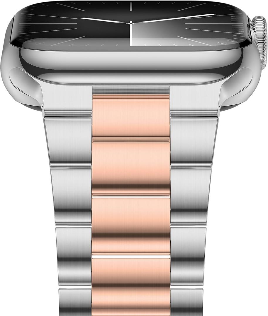 iiteeology Lightweight Stainless Steel Band Designed for Apple Watch Ultra 3 & Ultra 2, Series 1-11, 46mm, 45mm, 44mm, 42mm, Replacement iWatch Bands for Men & Women, Silver/Rose Gold