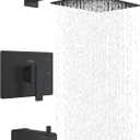 KENES Matte Black Tub Shower Faucet Set Complete with 10-Inch Rainfall Shower Head and Tub Spout, Square Tub and Shower Trim Kit, KE-6024A-2 (Shower Valve Included)