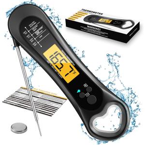 Meat Thermometer Digital, Instant Read Meat Thermometer for Grill and Cooking, with Bottle Opener, Backlight & Calibration Food Thermometer, Kitchen Gadgets for BBQ, Turkey, Candy, Liquids