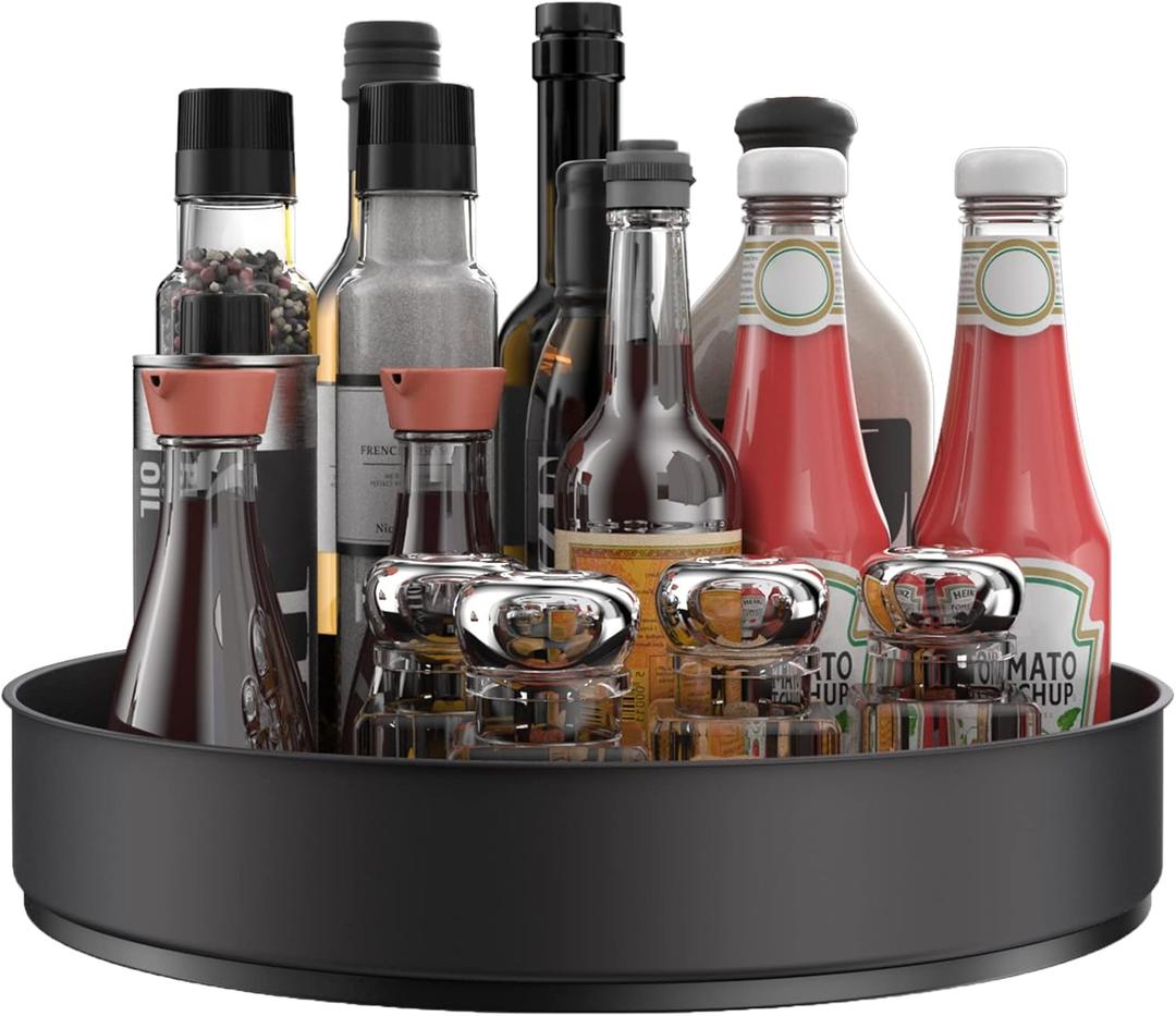 VAEHOLD Lazy Susan Stainless Steel Black Spice Rack Turntable for Pantry Cabinet - Decorative Trays Storage Containers Organizer for Kitchen Cabinet, Snacks, Bathroom (10 inches) (9 4/5'') VAEHOLD Lazy Susan Stainless Steel Black Spice Rack Turntable for Pantry Cabinet - Decorative Trays Storage Containers Organizer for Kitchen Cabinet, Snacks, Bathroom (10 inches) (9 4/5'')