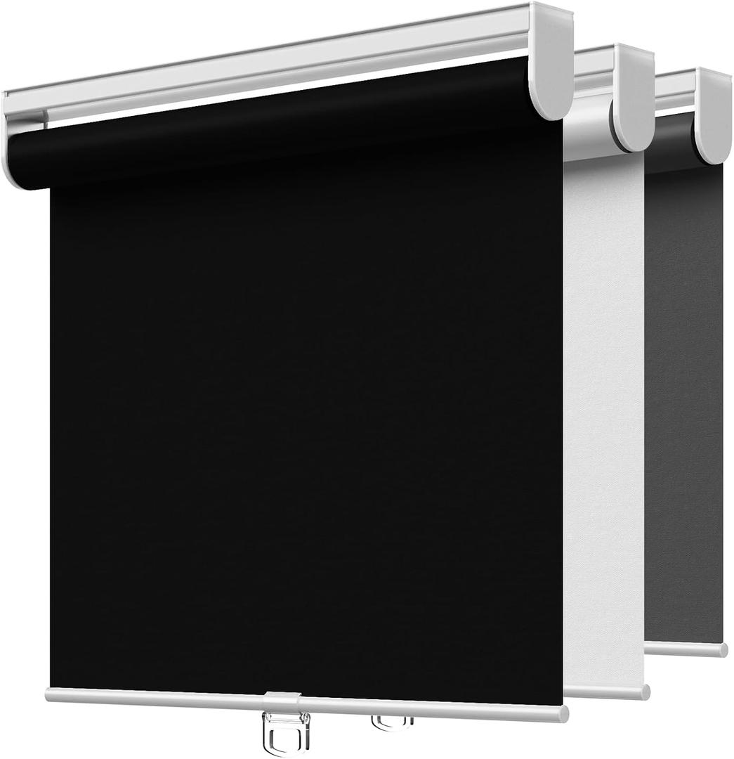 Cordless Roller Shades Blackout Blinds for Windows Room Darkening Rolled Up Shades with Spring System, UV Protection Window Shades Door Blinds for Home and Office (Black, 34" W x 72" H)