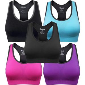 Women's Seamless Racerback Sports Bra High Impact Support Yoga Gym Workout Fitness (Medium, 5 Pcs (Black, Blue, Grey, Purple, Rose Red))