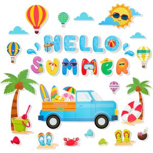 Konsait Hello Summer Bulletin Board Decorations - Vibrant Truck Beach Cutouts for Bulletin Boards, Summer Decorations for Classroom, Office, Home, or Party Decor