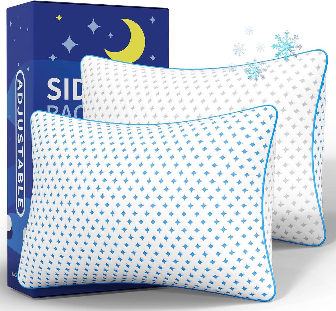 Pillows Queen Size Set of 2 for Sleeping, Cooling Adjustable Memory Foam Pillows, Dual Fill Design Helps Maintain Shape, Breathable Washable Cover