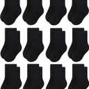 RATIVE Basic Socks Cotton Crew for Unisex Baby Infant Toddler Kids Boys Girls (1-3T, 12-pairs/Black)