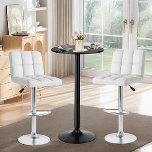 ERGOMASTER 3-Piece Bar Table Set, 24" Round Pub Table & Adjustable Swivel Stools, Modern Bistro Table and Chairs Set for Kitchen or Studio Apartment(Lattice Back, White)