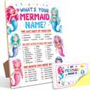 Mermaid Decorations for Birthday Party Game, What is Your Mermaid Name,68 Wooden Play Sign with Stand and 30 Name Stickers Set