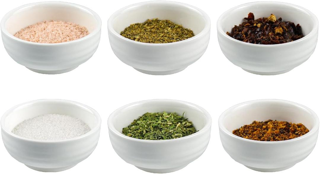 2.3 oz Porcelain Pinch Bowls, Set of 6 Small Bowls for Sauces Dippings Charcuterie Snacks Condiments, White