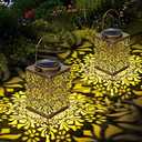 YWYWLED 2 Pack Bronze Solar Lanterns - Waterproof Metal Hanging Solar Lights Outdoor Decorative, Solar Powered LED Lamp for Patio Tabletop Porch Deck Yard Garden Decor for Outside (Rose)