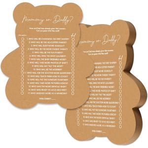 50 Pcs Bear Baby Shower Games Mommy or Daddy Guess Who Game for Girl or Boy Funny Baby Shower Games Fun Gender Neutral Activity Kraft Paper Cards