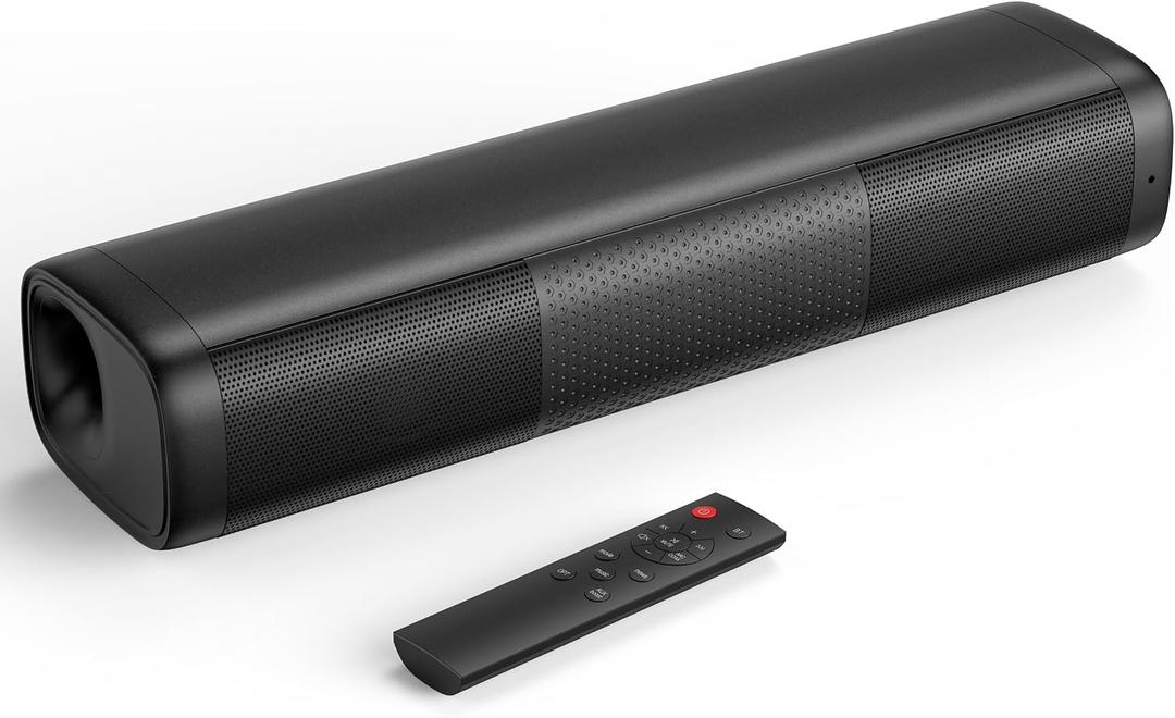 Saiyin Sound Bar for Smart TV, 11.7-inch Soundbar with Bluetooth 5.3/Optical/Auxiliary Inputs, Small Size & Big Power, 48W Peak Power Compact Sound Bar for TV, PC, Gaming, and Projectors