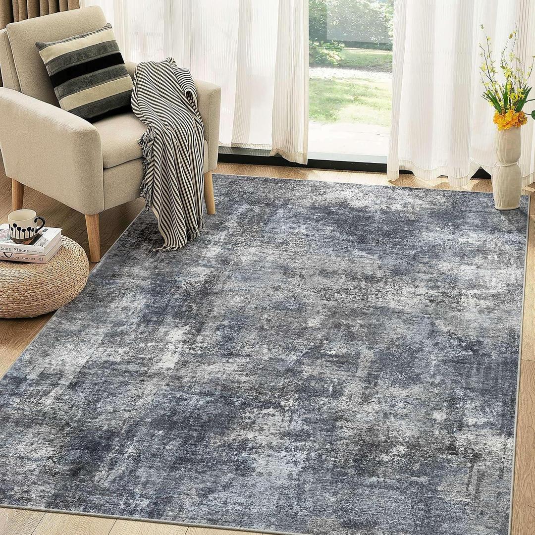 Washable 7x9 Area Rugs for Living Room: Abstract Modern Home Decor Rug