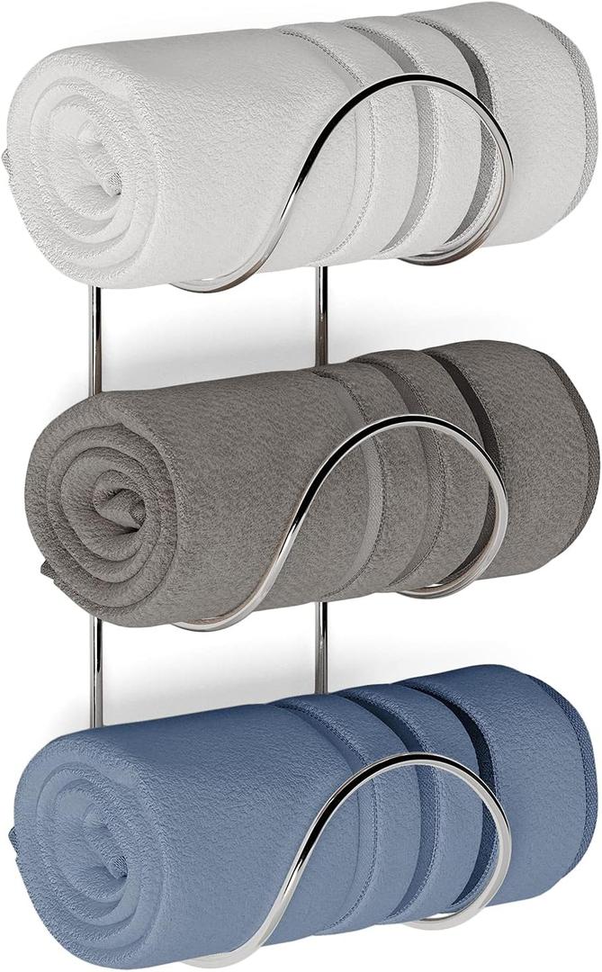 Wallniture Boto Bathroom Towel Rack Wall Mounted Organizer, Bath & Hand Towel Holder, 3 Sectional Bathroom Storage Rack Chrome Round Shape