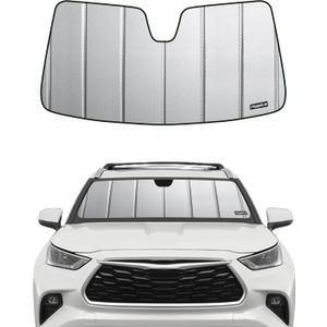 Pigenius Windshield Sun Shade for Toyota Highlander & Highlander Hybrid (Incl. 25th Edition) 2020-2026, NOT for Grand Highlander, Premium Grey Leather Finish