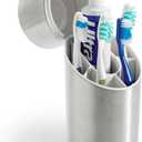 OXO Good Grips Stainless Steel Toothbrush Organizer, Bathroom Organizer and Storage, Toothbrush Holder for Countertop, Sleek Modern Bathroom Accessories