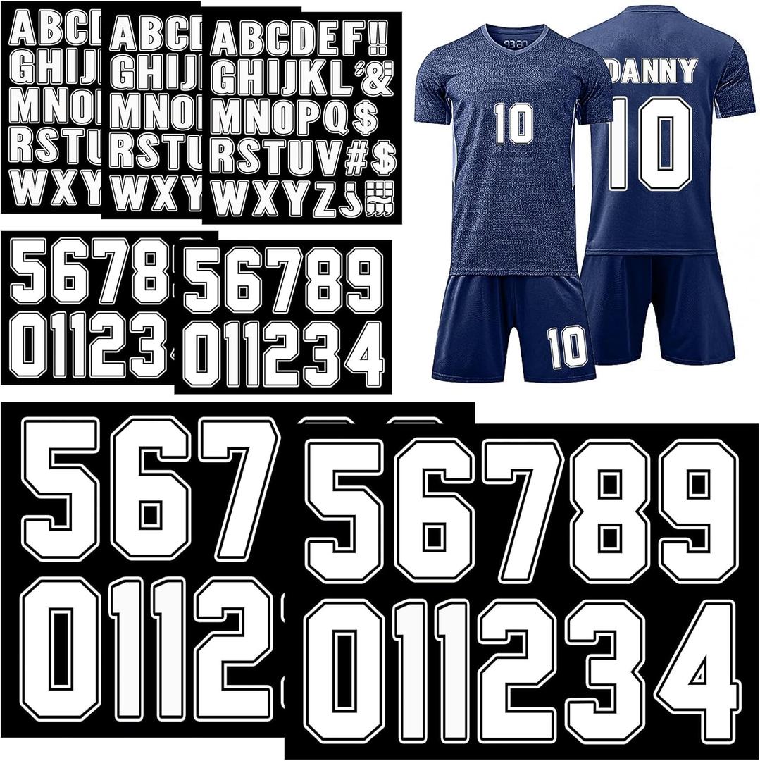 190 Pcs Iron on Letters Iron on Numbers Alphabets Fabric Stickers 8 Inch and 3 Inch Number Patches 2'' Heat Transfer Letters for Clothing DIY Crafts Sports Team Uniform(Border Style,White)