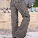 Flamingals Straight Leg Pants for Women Drawstring Waist Mid Rise Casual Solid Seam Detail Pants Gray M