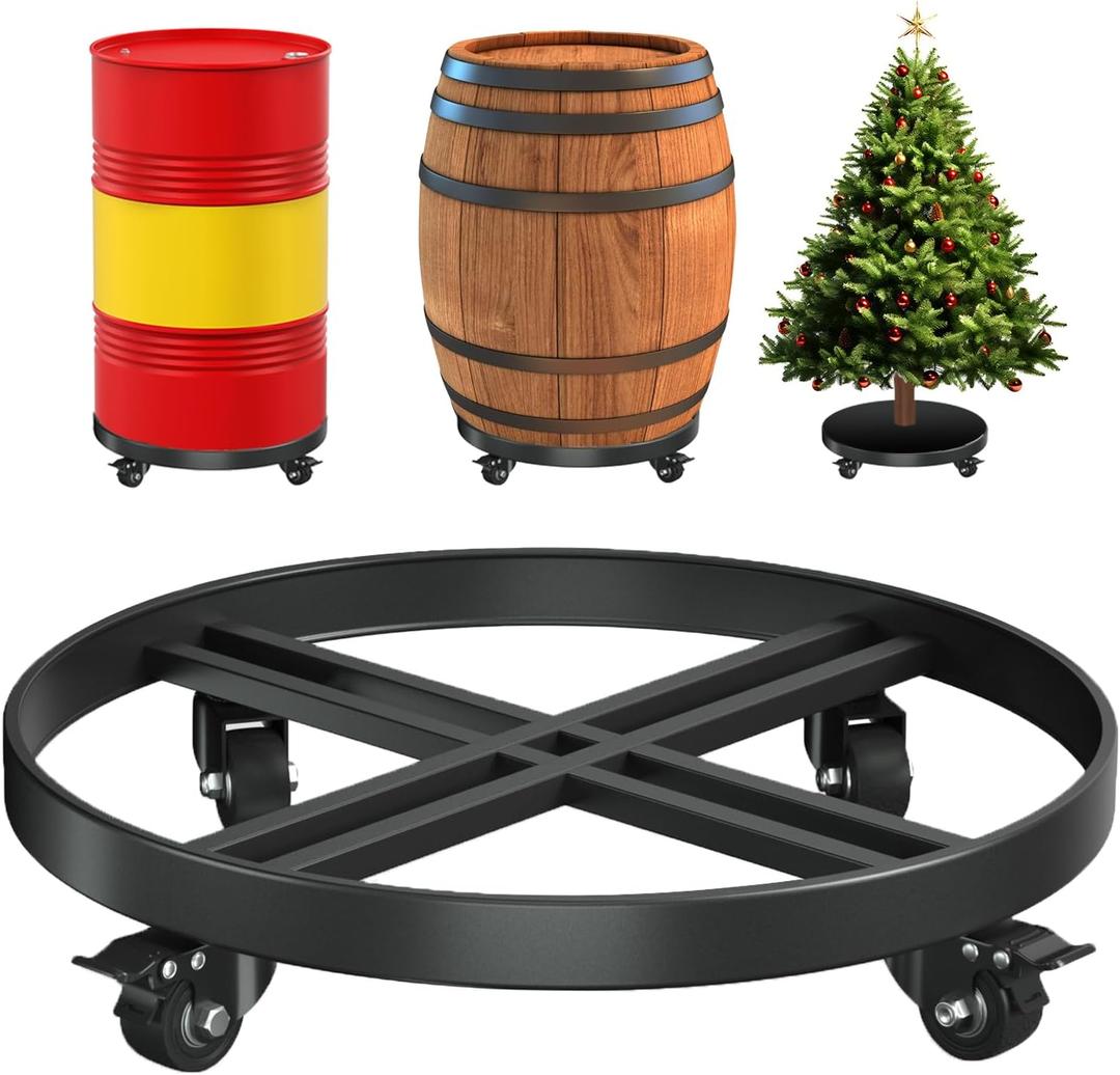 Heavy Duty 55 Gallon Drum Dolly  1250 LB Capacity, Anti Rollover Design with 4 Swivel Casters & 2 Brakes, Double Fork Style for Warehouse/Industrial Use (Black)