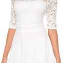 Atnlewhi Womens Vintage Lace Off Shoulder Puffy Swing Dresses Sexy Mini Dress for Party Cocktail, Swing-White, XL
