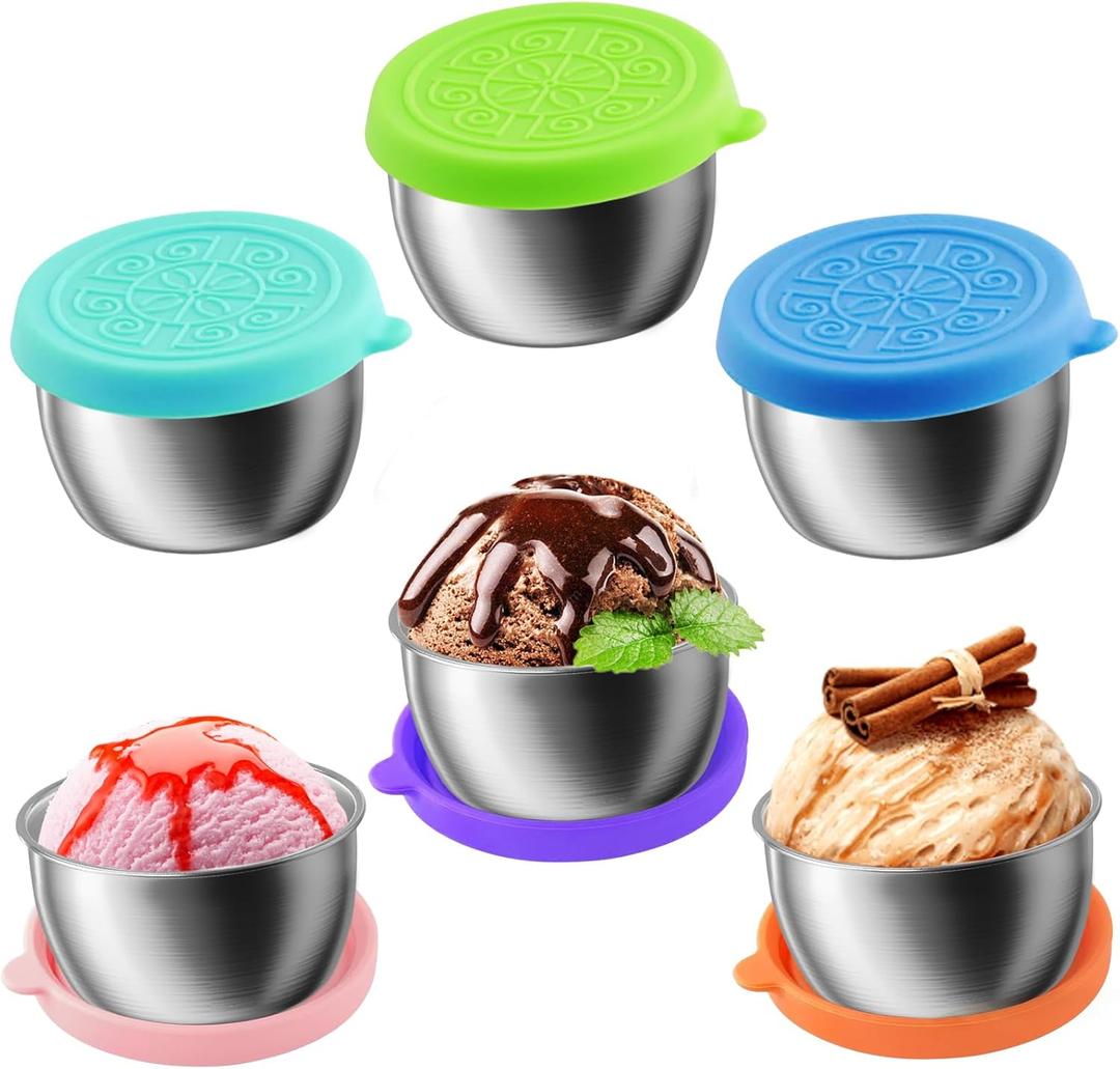 6-Pack 1.6oz Thickening Stainless Steel Salad Dressing Cups with Leakproof Lids | Reusable Sauce Containers for Lunch Box, Travel, Picnics & Kitchen Storage  Dishwasher Safe & Eco-Friendly