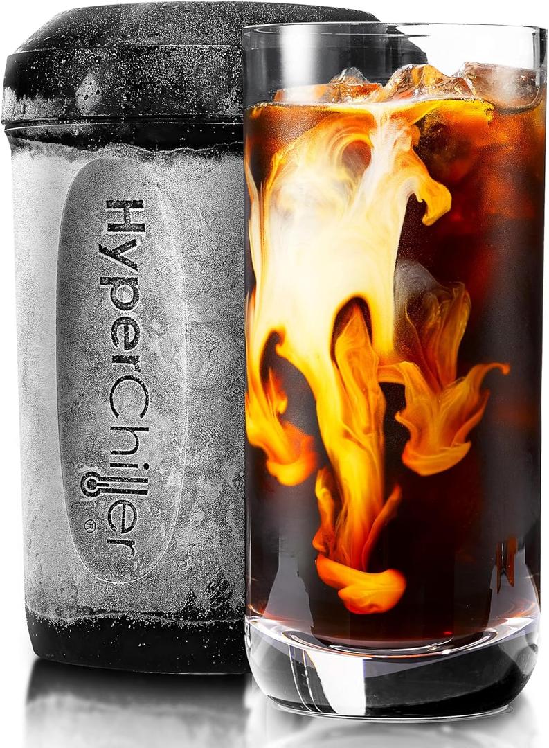 HyperChiller HC3 Patented Iced Coffee/Beverage Cooler, NEW, IMPROVED,STRONGER AND MORE DURABLE! Ready in One Minute, Reusable for Iced Tea, Wine, Spirits, Alcohol, Juice, 12.5 Oz, Black